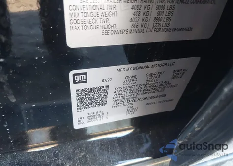 2022 Chevrolet Silverado 1500 4Wd Short Bed Lt With 2Fl z USA, uszkodzony, nr VIN 1GCPDKEK5NZ584486